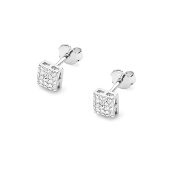 Kolczyki z białego złota 585 z diamentami 0,16ct kwadrat The Diamonds