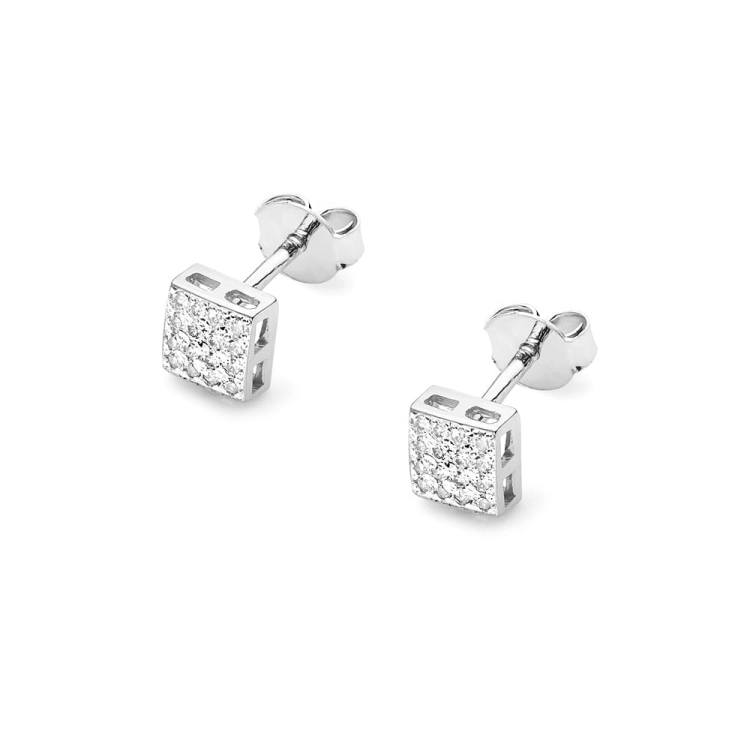 Kolczyki z białego złota 585 z diamentami 0,16ct kwadrat The Diamonds