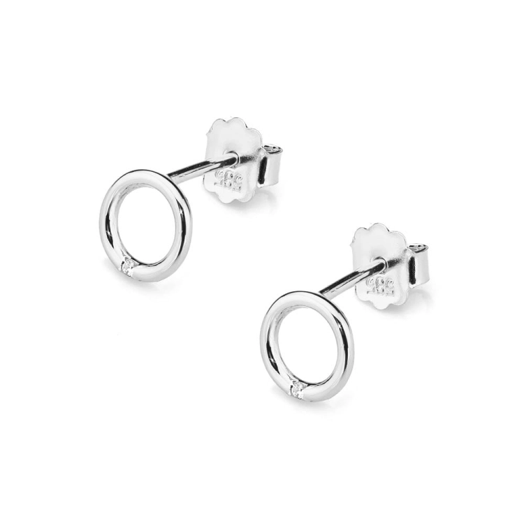 Kolczyki z białego złota 585 z diamentami 0,01ct kółka The Diamonds