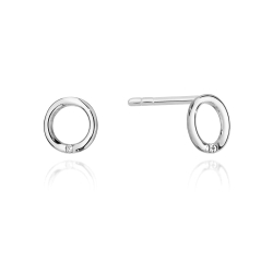 Kolczyki z białego złota 585 z diamentami 0,01ct kółka The Diamonds