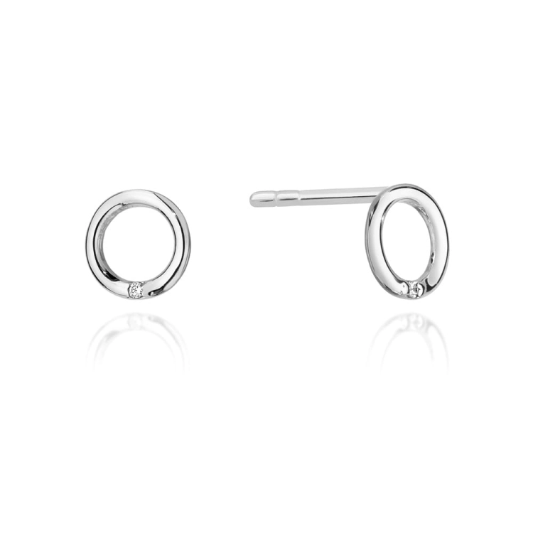 Kolczyki z białego złota 585 z diamentami 0,01ct kółka The Diamonds