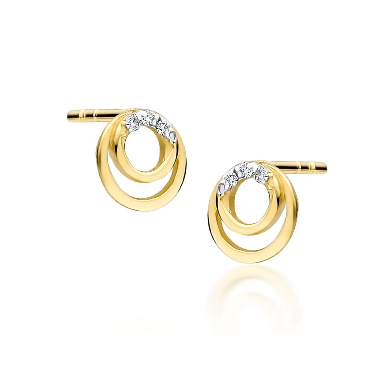 Kolczyki z żółtego złota 585 z diamentami 0,03ct The Diamonds