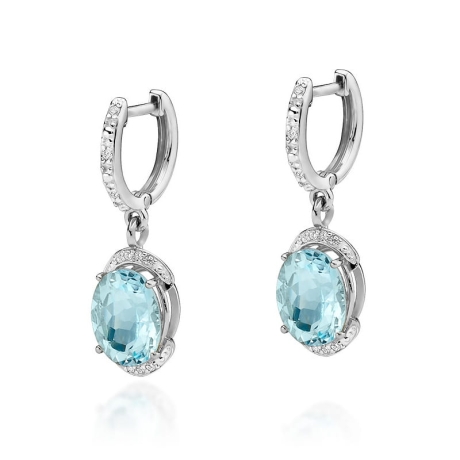 Przejdź do produktu Kolczyki z białego złota 585 z topazem i diamentami 0,13ct The Diamonds