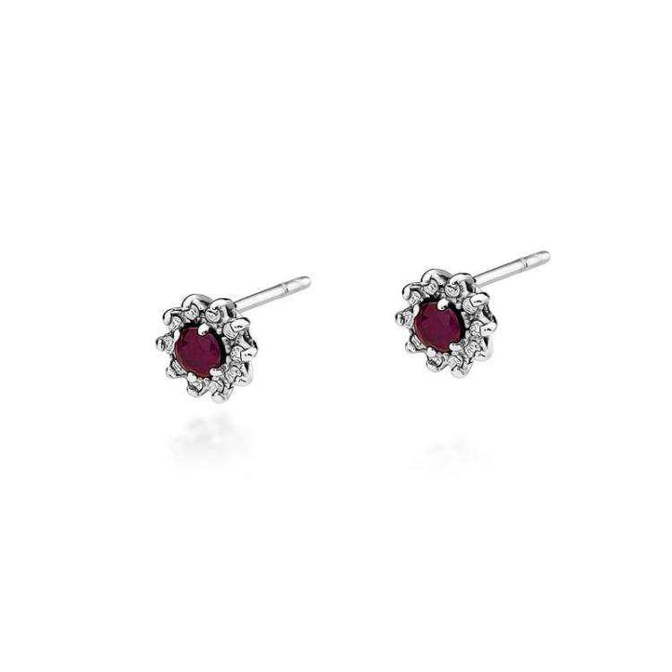 Kolczyki z białego złota 585 z rubinem i diamentami 0,18ct The Diamonds