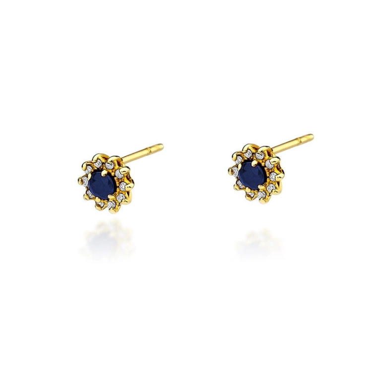 Kolczyki z żółtego złota 585 z szafirem i diamentami 0,18ct The Diamonds