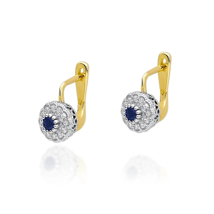 Kolczyki z żółego złota 585 z szafirem i diamentami 0,20ct The Diamonds
