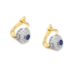 Kolczyki z żółego złota 585 z szafirem i diamentami 0,20ct The Diamonds