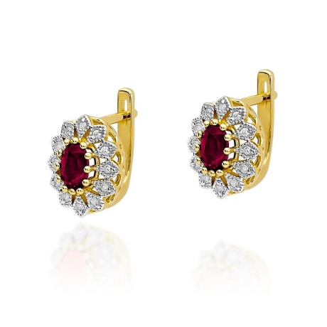 Przejdź do produktu Kolczyki z żółtego złota 585 z rubinem i diamentami 0,20ct The Diamonds