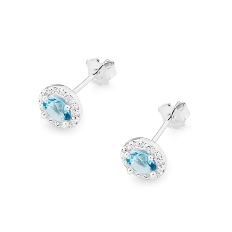 Przejdź do produktu Kolczyki z białego złota 585 z topazem i diamentami 0,24ct The Diamonds 