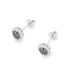 Kolczyki z białego złota 585 z czarnymi i białymi diamentami 0,20ct The Diamonds
