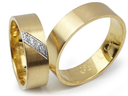 Przejdź do produktu Obrączki ślubne z żółtego złota 333 płaskie z cyrkoniami 6mm Lux L063 