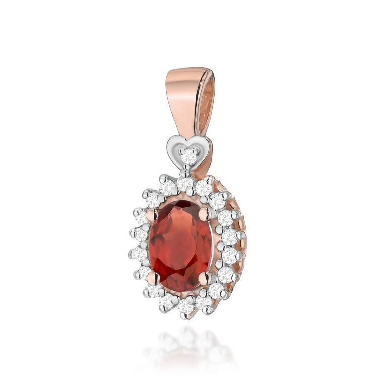 Zawieszka z różowego złota 585 z granatem i diamentami 0,095ct The Diamonds