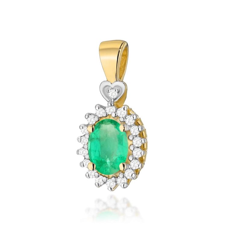 Zawieszka z żółtego złota 585 z szmaragdem i diamentami 0,095ct The Diamonds