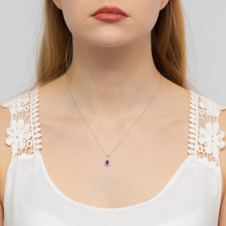 Przejdź do produktu Zawieszka z białego złota 585 z szafirem i diamentami 0,095ct The Diamonds 