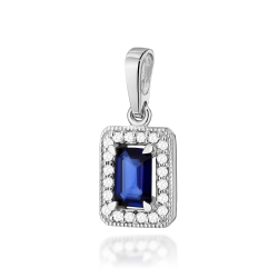 Zawieszka z białego złota 585 z szafirem i diamentami 0,10ct The Diamonds