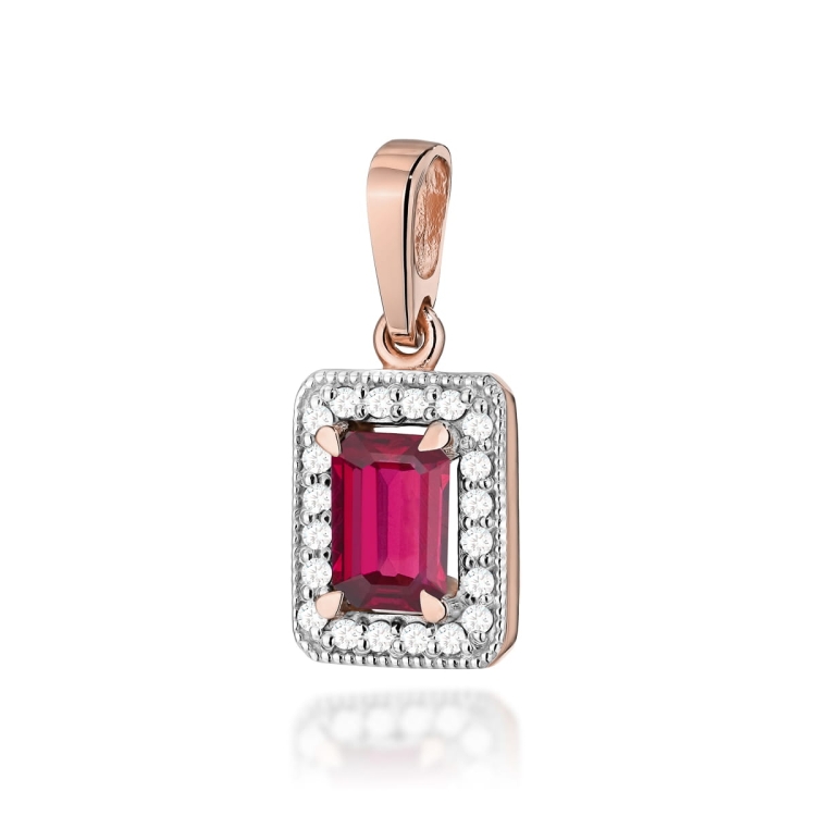 Zawieszka z różowego złota 585 z rubinem i diamentami 0,10ct The Diamonds