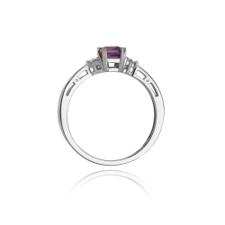 Pierścionek zaręczynowy z białego złota z ametystem i diamentami 0,03ct Fire Of Love
