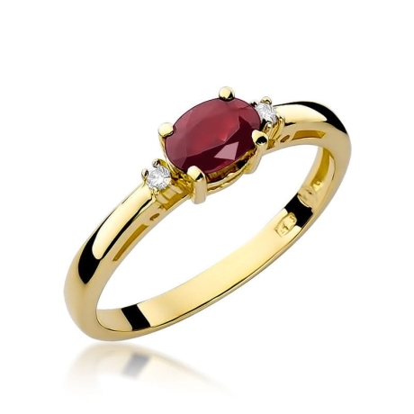 Przejdź do produktu Pierścionek zaręczynowy z żółtego złota z rubinem i diamentami 0,03ct Fire Of Love