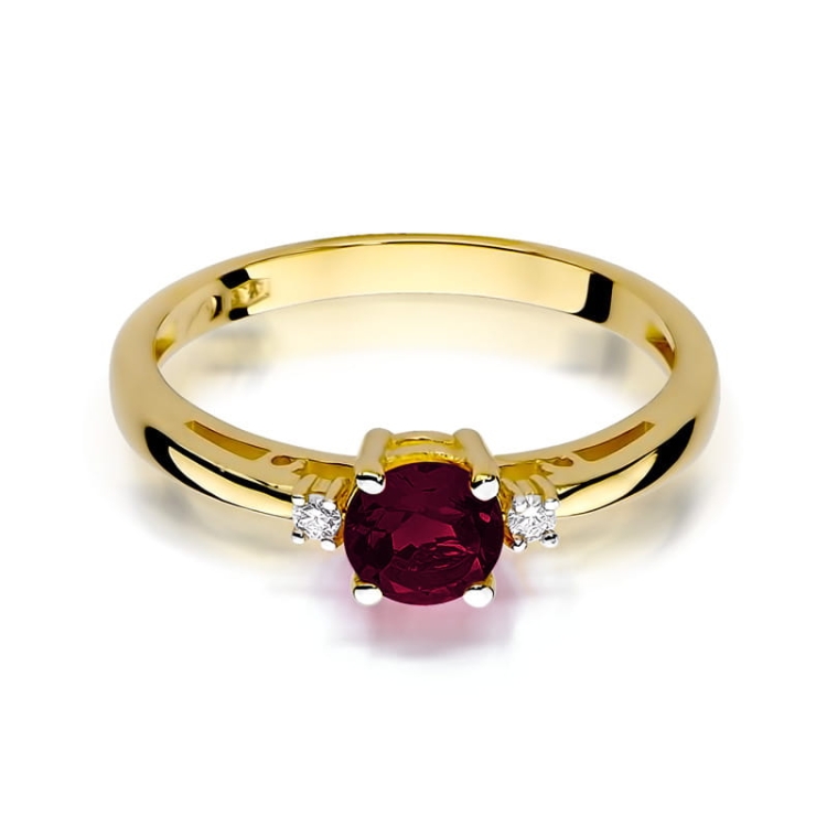 Pierścionek zaręczynowy z żółtego złota z granatem i diamentami 0,03ct Fire Of Love