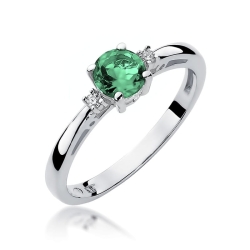 Pierścionek zaręczynowy z białego złota z szmaragdem i diamentami 0,03ct Fire Of Love