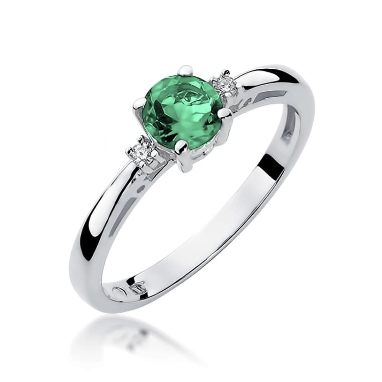 Pierścionek zaręczynowy z białego złota z szmaragdem i diamentami 0,03ct Fire Of Love