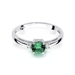 Pierścionek zaręczynowy z białego złota z szmaragdem i diamentami 0,03ct Fire Of Love