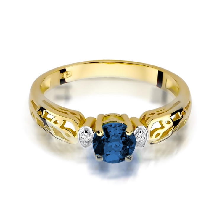 Pierścionek zaręczynowy z żółtego złota z szafirem i diamentami 0,02ct Fire Of Love