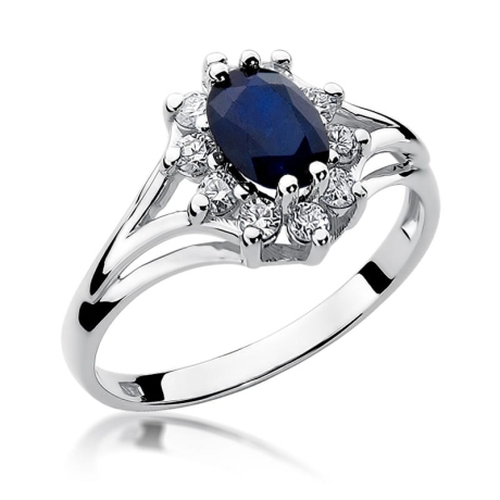 Przejdź do produktu Pierścionek zaręczynowy z białego złota z szafirem i diamentami 0,30ct Fire Of Love 