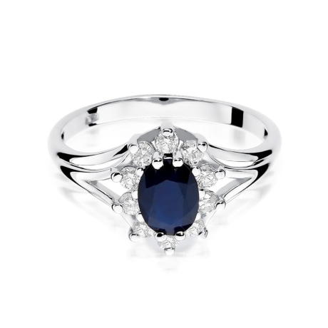Przejdź do produktu Pierścionek zaręczynowy z białego złota z szafirem i diamentami 0,30ct Fire Of Love 