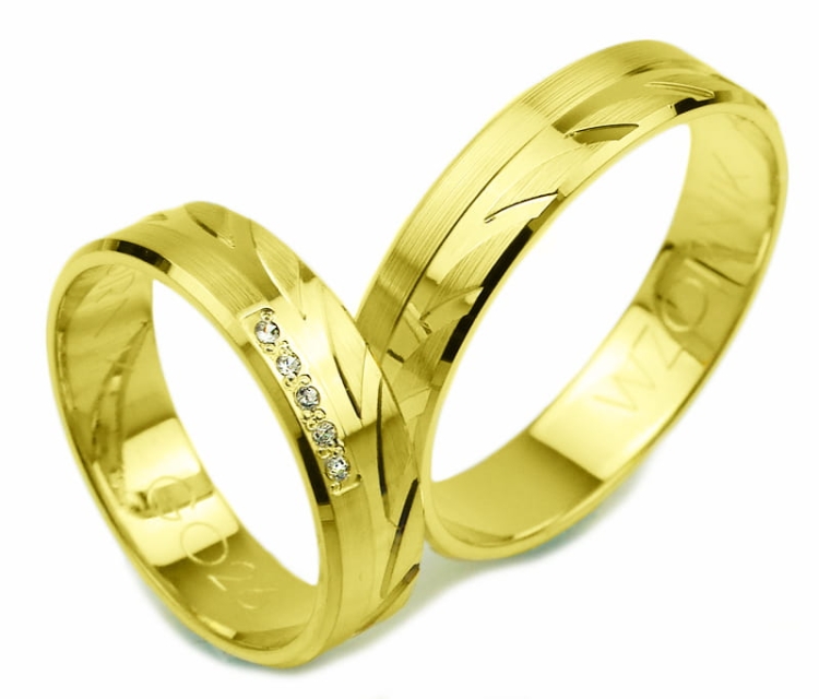 Obrączki ślubne z żółtego złota płaskie z cyrkoniami 5mm Glamour