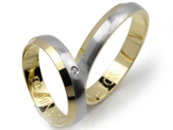 Obrączki ślubne z żółtego i rodowanego złota 333 półokrągłe z cyrkonią 4mm Lovely L088-333