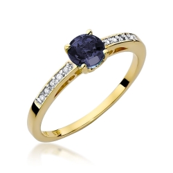 Pierścionek zaręczynowy z żółtego złota z szafirem i diamentami 0,05ct Fire Of Love