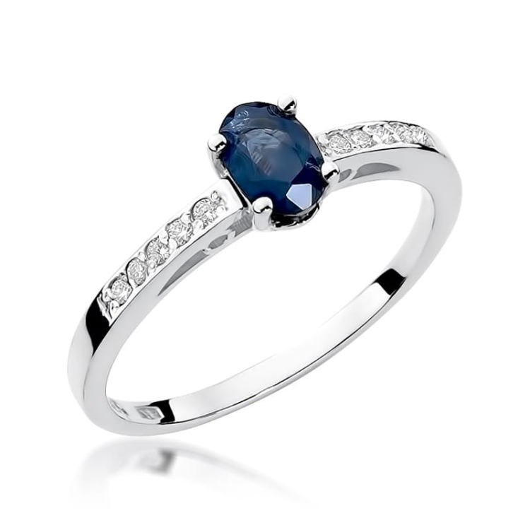 Pierścionek zaręczynowy z białego złota z szafirem i diamentami 0,05ct Fire Of Love