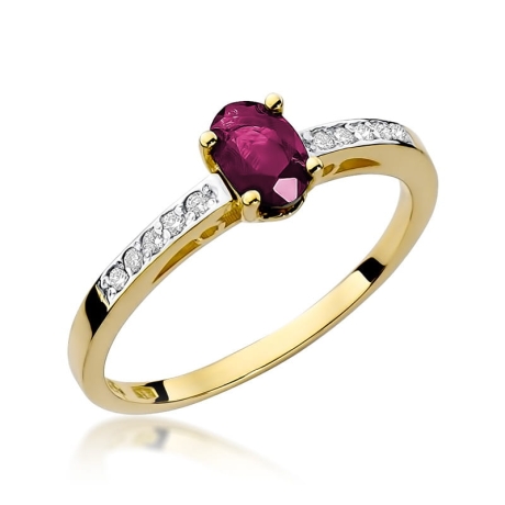 Przejdź do produktu Pierścionek zaręczynowy z żółtego złota z rubinem i diamentami 0,05ct Fire Of Love