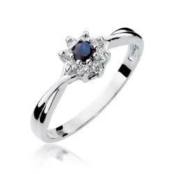 Pierścionek zaręczynowy z białego złota z szafirem i diamentami 0,12ct Fire Of Love