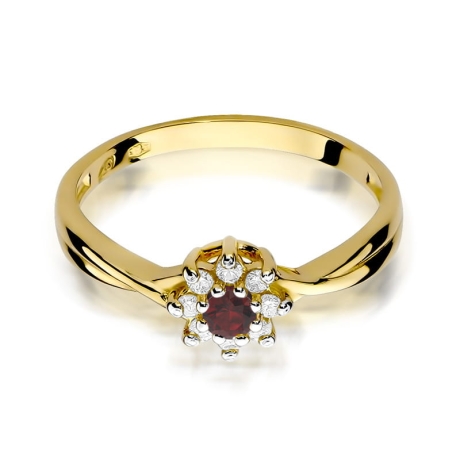 Przejdź do produktu Pierścionek zaręczynowy z żółtego złota z rubinem i diamentami 0,12ct Fire Of Love 