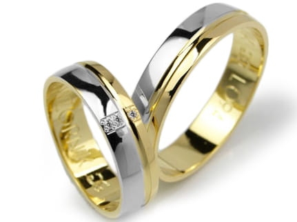 Obrączki ślubne z żółtego i rodowanego złota 333 półokrągłe z cyrkoniami 5mm Lovely L094-333