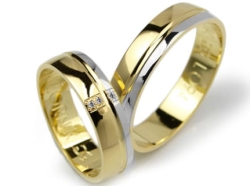 Obrączki ślubne z żółtego i rodowanego złota 333 półokrągłe z cyrkoniami 5mm Lovely L094-333