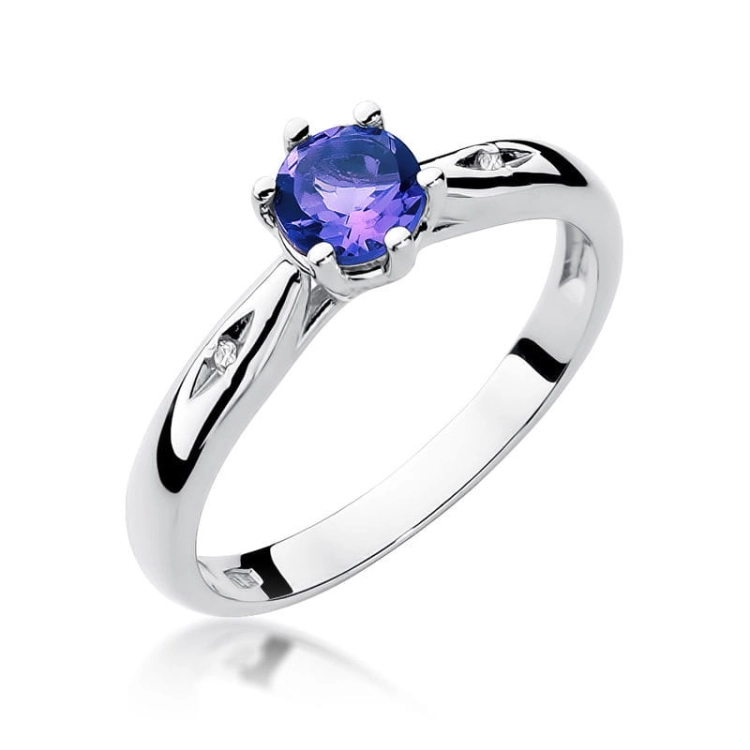 Pierścionek zaręczynowy z białego złota z tanzanitem i diamentami 0,01ct Fire Of Love