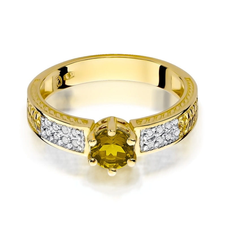 Pierścionek zaręczynowy z żółtego złota z cytrynem i diamentami 0,08ct Fire Of Love