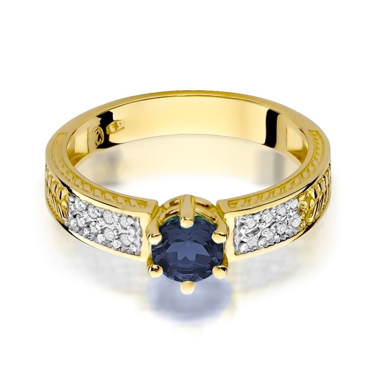 Pierścionek zaręczynowy z żółtego złota z szafirem i diamentami 0,08ct Fire Of Love