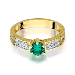 Pierścionek zaręczynowy z żółtego złota z szmaragdem i diamentami 0,08ct Fire Of Love
