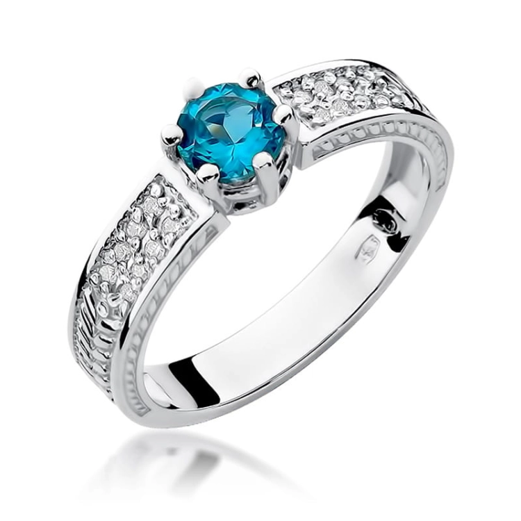 Pierścionek zaręczynowy z białego złota z topazem i diamentami 0,08ct Fire Of Love