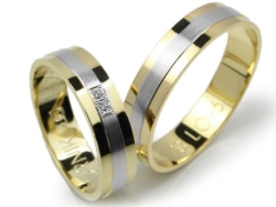 Obrączki ślubne z żółtego z rodowaniem złota 333 płaskie z cyrkoniami 5mm Lovely L096-333