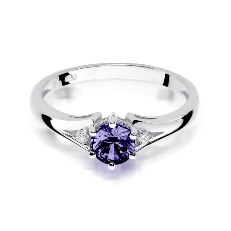 Pierścionek zaręczynowy z białego złota z tanzanitem i diamentami 0,03ct Fire Of Love