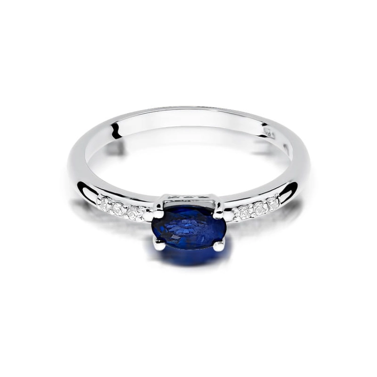 Pierścionek zaręczynowy z białego złota z szafirem i diamentami 0,03ct Fire Of Love