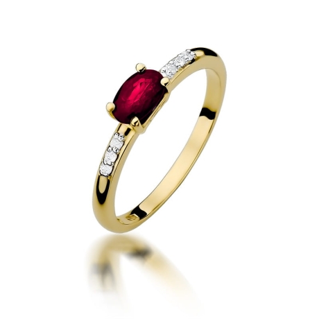 Przejdź do produktu Pierścionek zaręczynowy z żółtego złota z rubinem i diamentami 0,03ct Fire Of Love 
