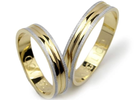 Obrączki ślubne z żółtego i rodowanego  złota 333 płaskie 4mm Lovely L100-333