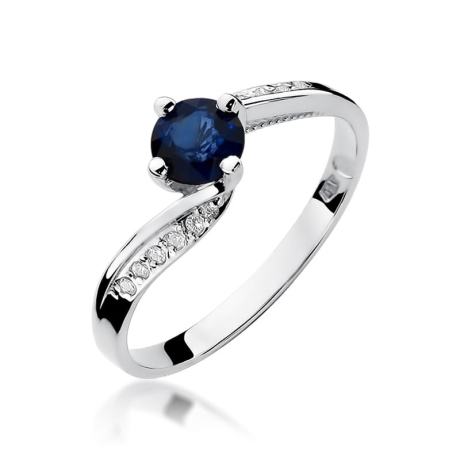 Przejdź do produktu Pierścionek zaręczynowy z białego złota z szafirem i diamentami 0,05ct Fire Of Love 
