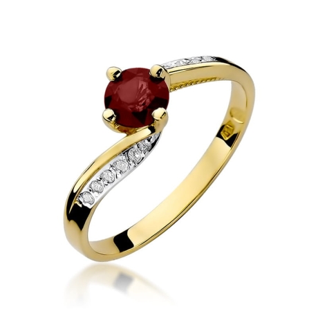 Przejdź do produktu Pierścionek zaręczynowy z żółtego złota z rubinem i diamentami 0,05ct Fire Of Love 